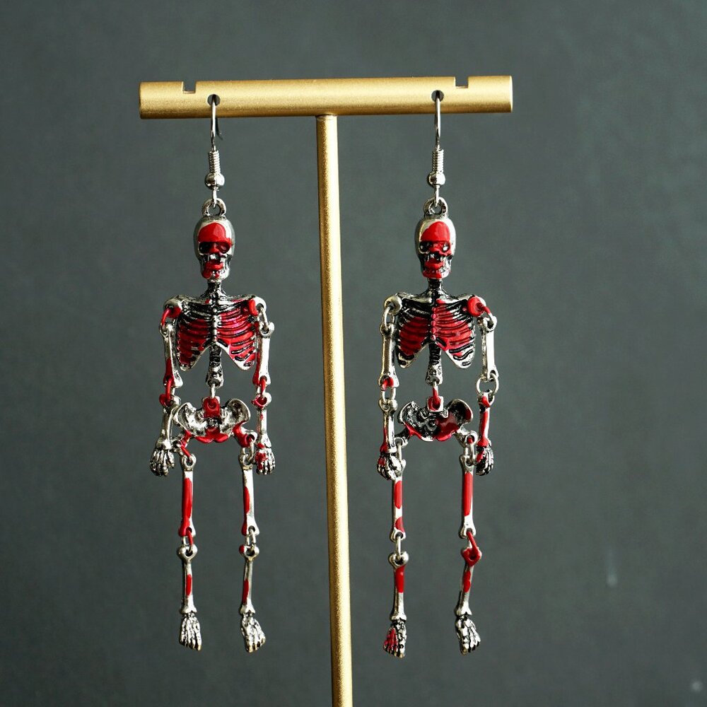 Hand painted  hallowen earrings moving seleton earrings